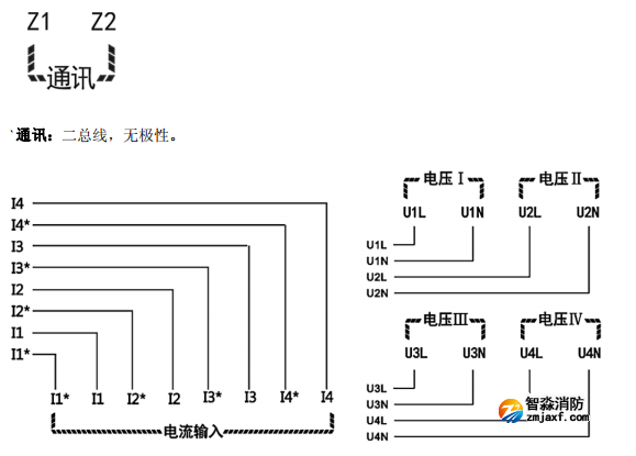 海灣GST-DJ-D44C交流單相電壓電流傳感器（四路電壓、四路電流）安裝接線端子說明